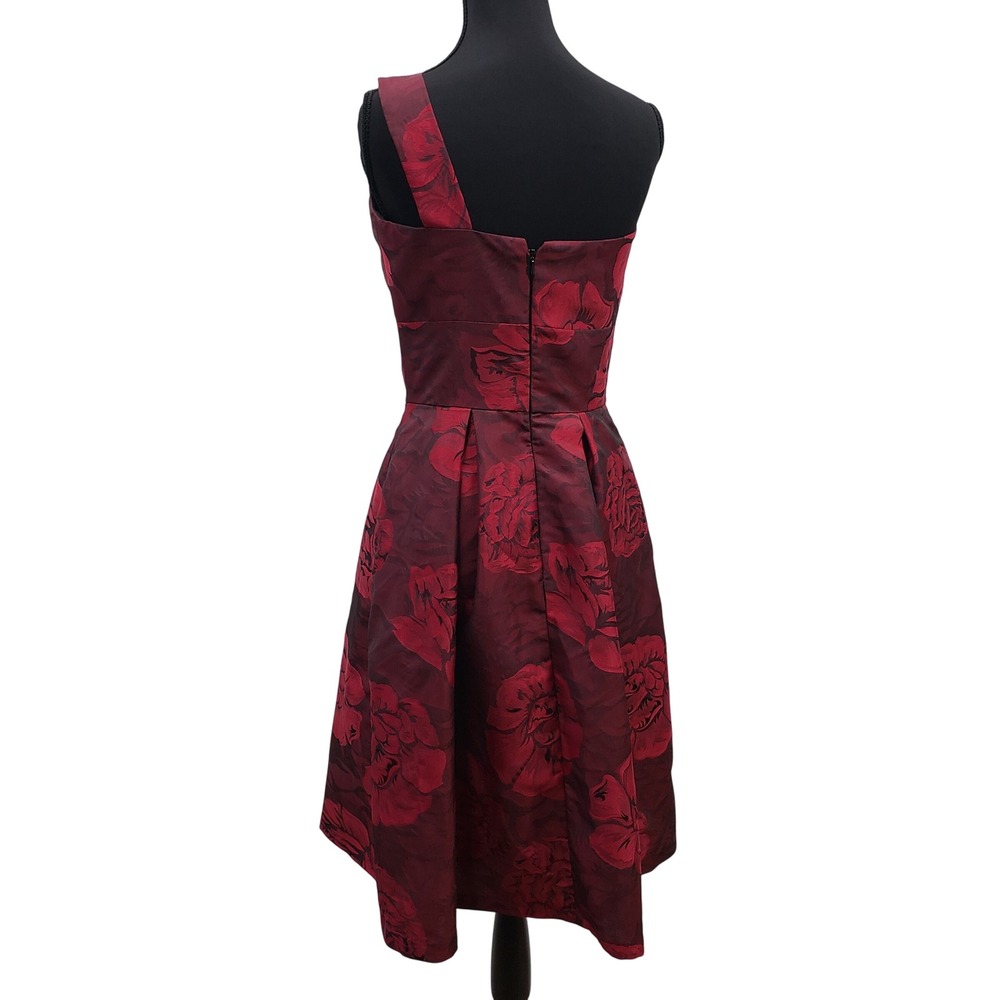 Alfred Sung Red Floral One Shoulder Damask Cocktail Dress Size 6 A Line Party - Picture 3 of 7